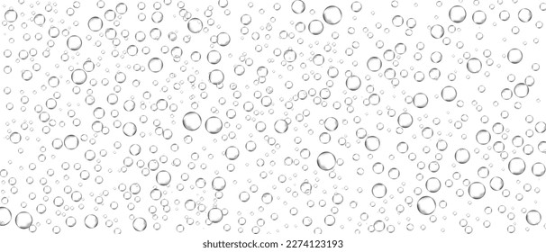Water bubbles set isolated on white background. Air water bubbles for soda effect, transparent backdrop, icon design, champagne bubbles, texture and wallpaper. Water drops pattern, vector illustration