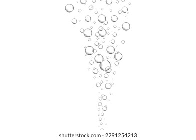 Water bubbles set isolated on white background. Air water bubbles for soda effect, transparent backdrop, icon design, champagne bubbles, texture and wallpaper. Water drops pattern, vector illustration