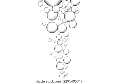 Water bubbles set isolated on white background. Air water bubbles for soda effect, transparent backdrop, icon design, champagne bubbles, texture and wallpaper. Water drops pattern, vector illustration