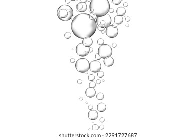 Water bubbles set isolated on white background. Air water bubbles for soda effect, transparent backdrop, icon design, champagne bubbles, texture and wallpaper. Water drops pattern, vector illustration