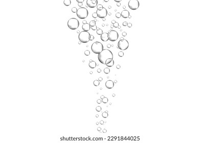 Water bubbles set isolated on white background. Air water bubbles for soda effect, transparent backdrop, icon design, champagne bubbles, texture and wallpaper. Water drops pattern, vector illustration