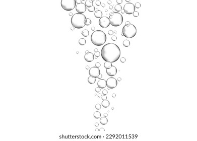 Water bubbles set isolated on white background. Air water bubbles for soda effect, transparent backdrop, icon design, champagne bubbles, texture and wallpaper. Water drops pattern, vector illustration