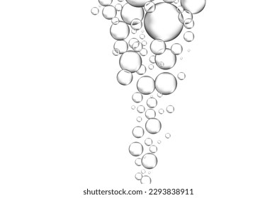 Water bubbles set isolated on white background. Air water bubbles for soda effect, transparent backdrop, icon design, champagne bubbles, texture and wallpaper. Water drops pattern, vector illustration