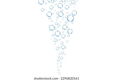 Water bubbles set isolated on white background. Air water bubbles for soda effect, transparent backdrop, icon design, champagne bubbles, texture and wallpaper. Water drops pattern, vector illustration