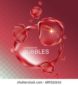 water bubbles with shining light, isolated light red background