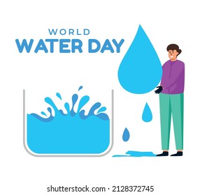 Water in bucket. water droplet. world water day vector illustration background. Save water.