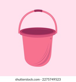 Ilustración vectorial plana del balde de agua. Dibujo vectorial del cubo de agua de la olla de plástico rosa cúpula para diseño gráfico y elemento decorativo
