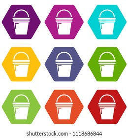 Water bucket icons 9 set coloful isolated on white for web