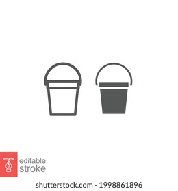 Water bucket line and glyph icon. paint pot. Handle container equipment household clean plastic for topic like decorating, home improvement renovating. Editable stroke design on white background EPS10