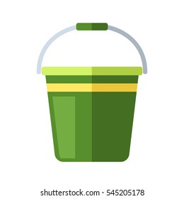 Water bucket vector illustration.Gardening equipment green tool isolated on white