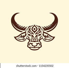 Water buffalo head mascot silhouette with tracery