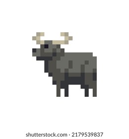 Water Buffalo Pixel Art Icon. Flat Style Character Isolated Vector Illustration. Element Design For Children's Mobile Application. Video Game Sprite.