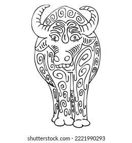 if the water buffalo is tattooed and seen from the front