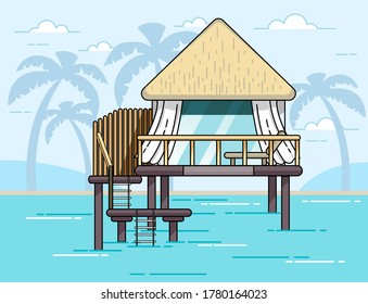 Water bungalow, flat design icon.