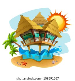 water bungalow illustration