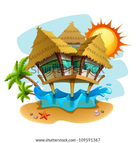 water bungalow illustration