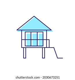Water bungalow on stilt outline icon. Maldivian house. Exotic vacation. Tropical resort. Color filled symbol. Isolated vector stock illustration