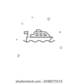 Water bus, pleasure boat simple vector line icon. Symbol, pictogram, sign isolated on white background. Editable stroke. Adjust line weight.