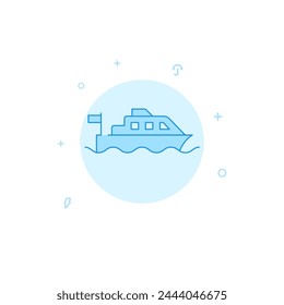 Water bus, pleasure boat vector icon. Flat illustration. Filled line style. Blue monochrome design. Editable stroke. Adjust line weight.