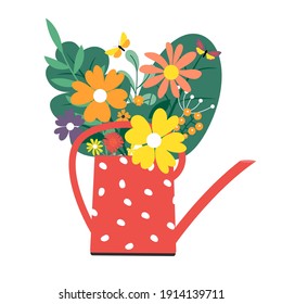 Water can with a bouquet of flowers. Spring and Summer Icon