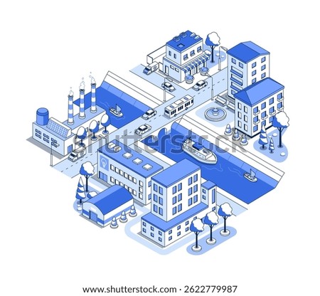 Water canal in the city - vector isometric illustration