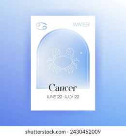 Agua Cáncer Zodiaco. Ilustración vectorial de símbolo celestial. Astrología y predicción del futuro. Gradiente de signo del horóscopo.