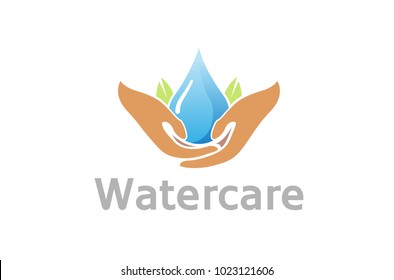 Water Care Hands Holding Drop Logo Design Symbol Illustration