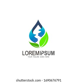 Water care hands holding drop logo design symbol illustration