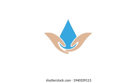 Water Care Hands Holding Drop Logo Design Symbol Illustration