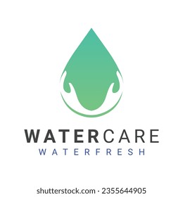 Water Care Logo Design Water Drop with Hand Care Logotype