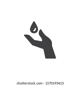 Water care vector icon. filled flat sign for mobile concept and web design. Hand and water drop glyph icon. Symbol, logo illustration. Vector graphics