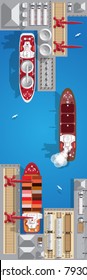 Water carriage and maritime transport. View from above. Vector illustration.