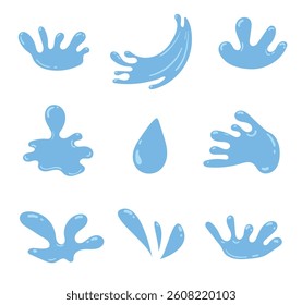 Water cartoon splashes flat design collection