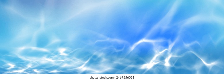 Water caustic light effect with overlay effect. Realistic vector illustration of blue background with swimming pool or sea deep with sun shadow and refraction. Ocean underwater or surface bg.