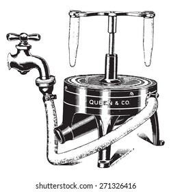 Water centrifuge, vintage engraved illustration. 