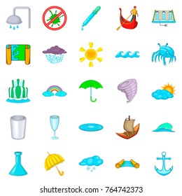 Water channel icons set. Cartoon set of 25 water channel vector icons for web isolated on white background