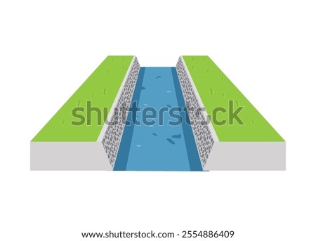 Water channel. Simple flat illustration in perspective view.