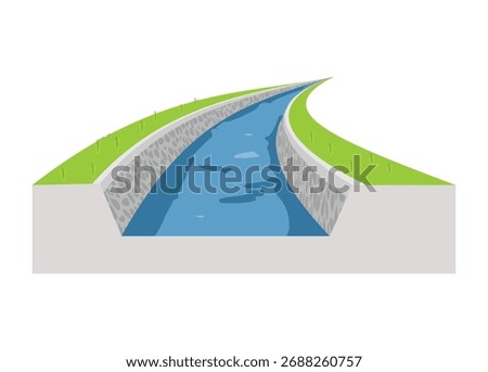 Water channel turning. Simple flat illustration in perspective view.