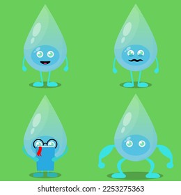 Water character vector illustration in various styles.