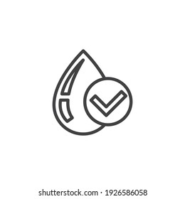 Water check line icon. linear style sign for mobile concept and web design. Water drop and check mark outline vector icon. Symbol, logo illustration. Vector graphics