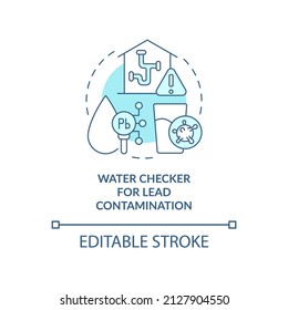 Water checker for lead contamination turquoise concept icon. Protect drinking water abstract idea thin line illustration. Isolated outline drawing. Editable stroke. Arial, Myriad Pro-Bold fonts used