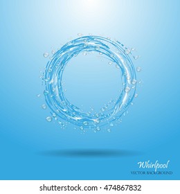 Water circle. Whirlpool, realistic water droplets Vector illustration