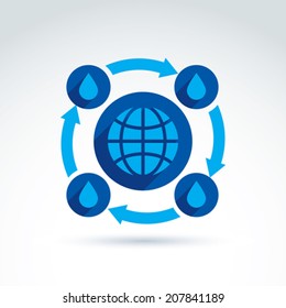Water circulation around the globe icon, vector conceptual stylish symbol for your design.