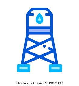 Water Cistern Tower Vector Sign Thin Line Icon. Health Clean Water In Reservoir, Treatment Linear Pictogram. Recycling Environmental Ecosystem Plumbing Industry Contour Illustration