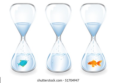 Water Clocks with fishes, Isolated On White