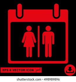 Water Closet Calendar Day icon. Vector EPS illustration style is flat iconic symbol, red color.