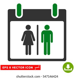 Water Closet Calendar Day icon. Vector EPS illustration style is flat iconic bicolor symbol, green and gray colors.