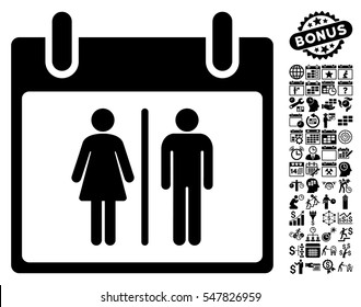Water Closet Calendar Day icon with bonus calendar and time management images. Vector illustration style is flat iconic symbols, black, white background.