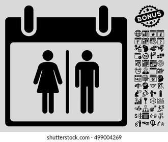 Water Closet Calendar Day pictograph with bonus calendar and time management design elements. Vector illustration style is flat iconic symbols, black, light gray background.