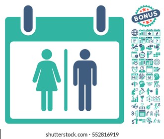 Water Closet Calendar Day pictograph with bonus calendar and time management pictograph collection. Vector illustration style is flat iconic symbols, cobalt and cyan, white background.